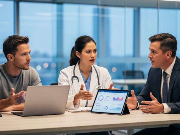 Diverse professionals collaborating in a modern office workspace representing private-sector careers in technology, healthcare, and finance.