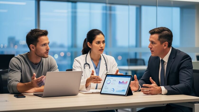 Diverse professionals collaborating in a modern office workspace representing private-sector careers in technology, healthcare, and finance.