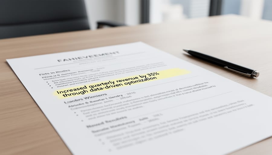Hand placing colored sticky notes over a printed resume to symbolize achievement-first visual hierarchy