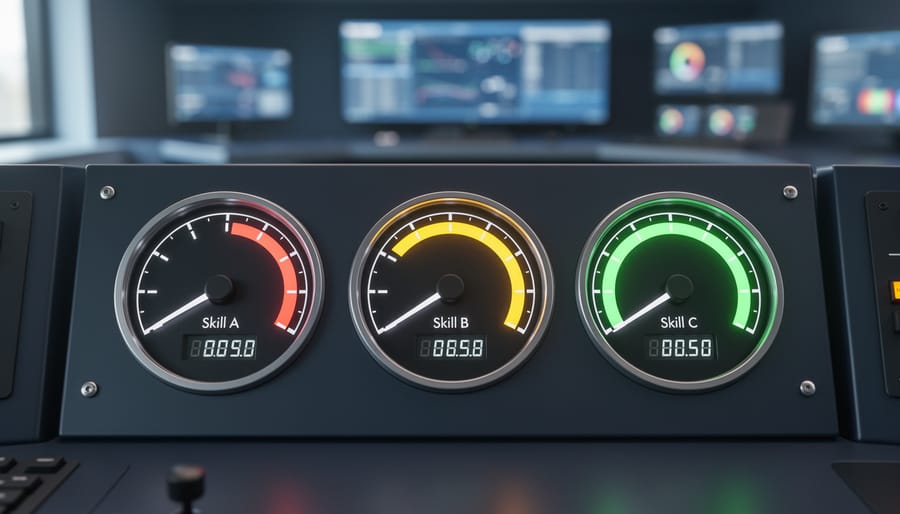 High-tech desk with a blank resume page and circular gauge indicators to represent infographic-style skill sections