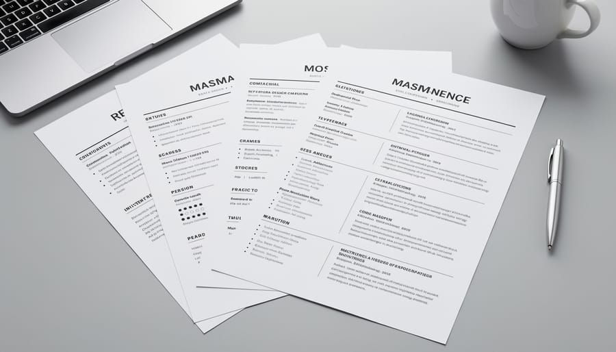 Overhead view of two neatly arranged resume pages to suggest a two-column layout